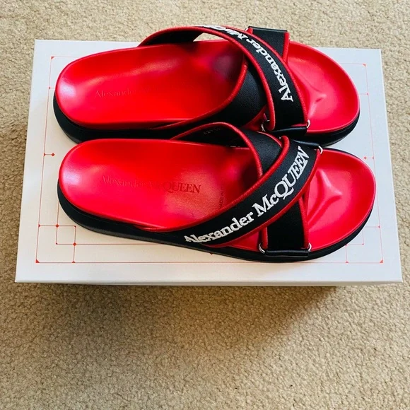 Alexander McQueen Men's Red and Black Sandals - Picture 2 of 6